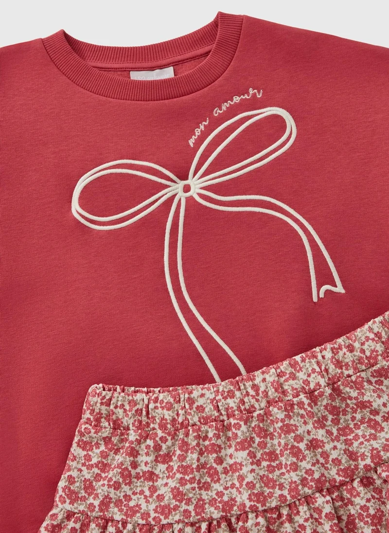 ماتلان Girls Red Ditsy Bow Sweatshirt & Skirt Set